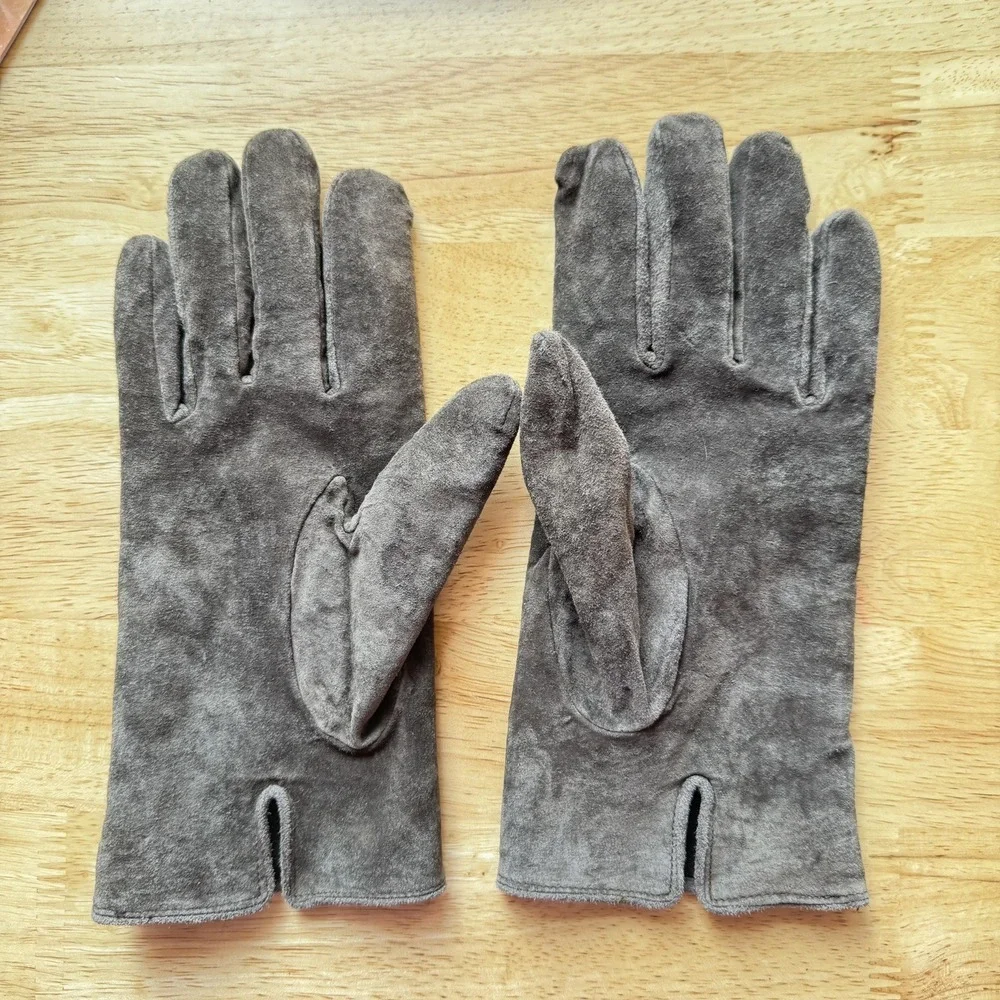 Vintage Aris Isotoner Thinsulate Suede Leather Gloves, Fleece Lined Brown, Large